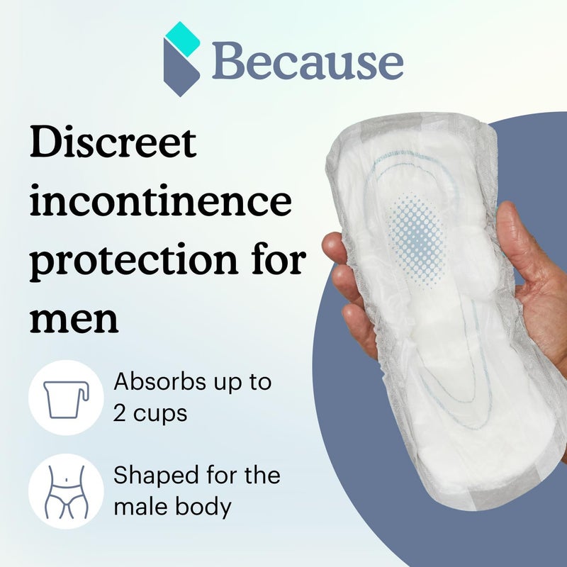 because Premium Guards for Men - 20 Count Pack of Discreet, Individually Wrapped Bladder Protectors - Complete Absorbency, Fast-Locking, Odor Control - Comfort Fit, 2 Cups of Absorbency - Image 2